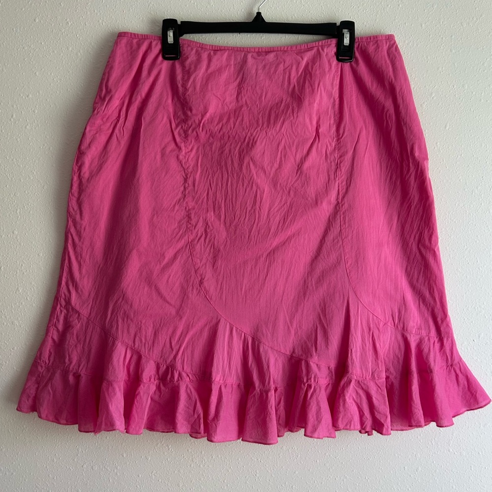 VTG Y2K Pink Ruffle Skirt Sz 14 L/XL Bratz Barbie Coquette Office Siren Ruffle